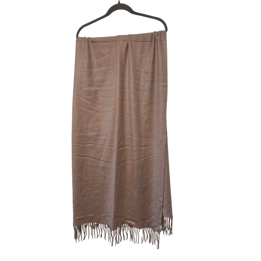 HR Helena Rubinstein Women's Taupe Wool Blend Fringe Scarf Wrap Size F - Picture 2 of 6